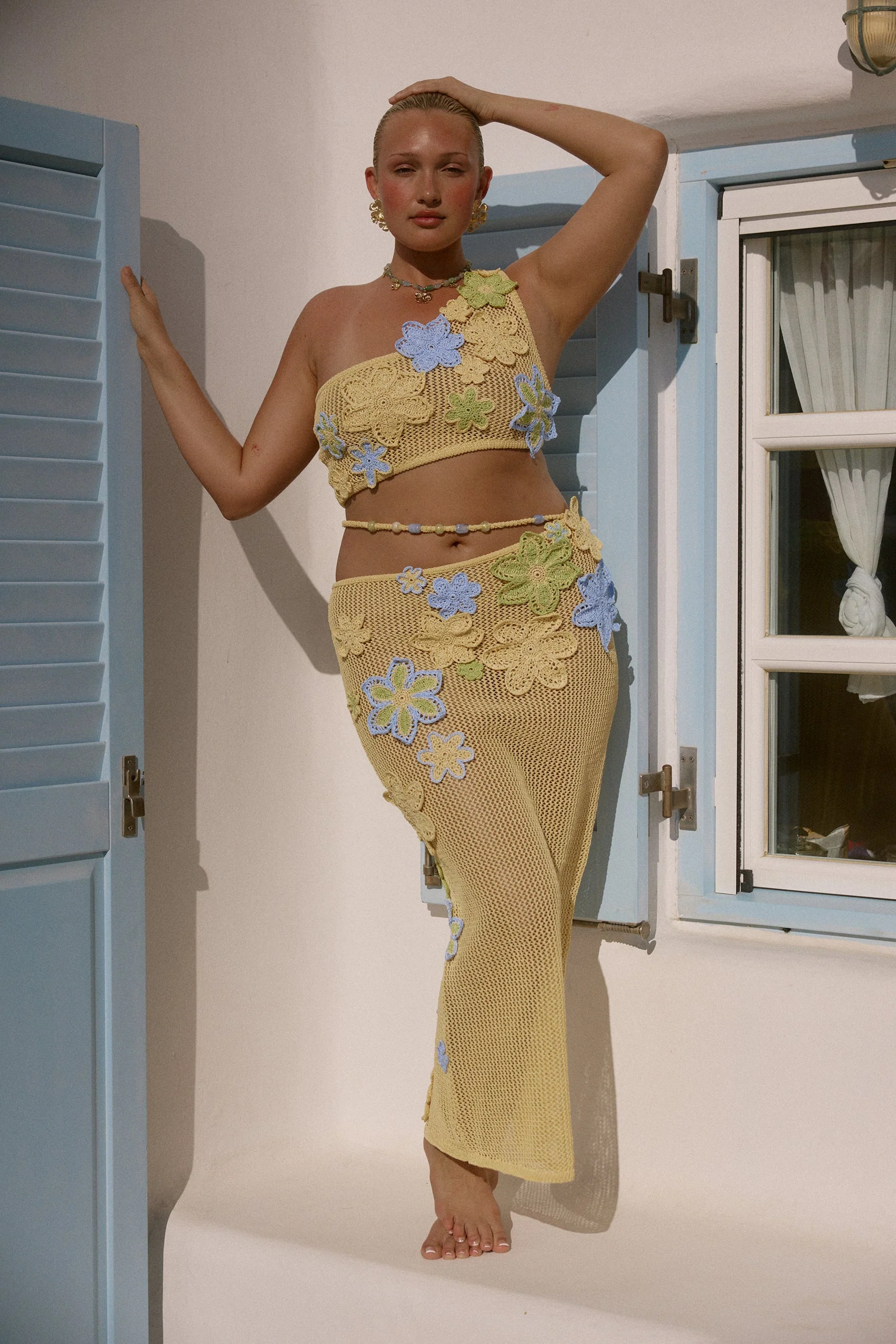 Nammos Crochet Maxi Skirt in Zesti - Image 4